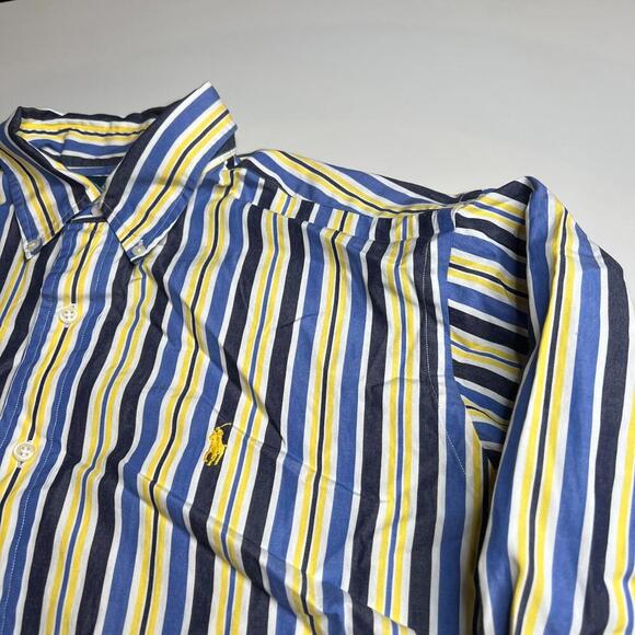 Ralph Lauren Custom Fit Striped Dress Shirt Blue Yellow 100% Cotton Men’s L - Picture 5 of 5